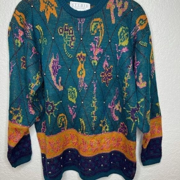 VINTAGE Michelle Stuart Wool Blend Sweater Size Small Granny Grandma Grannycore - Picture 2 of 9